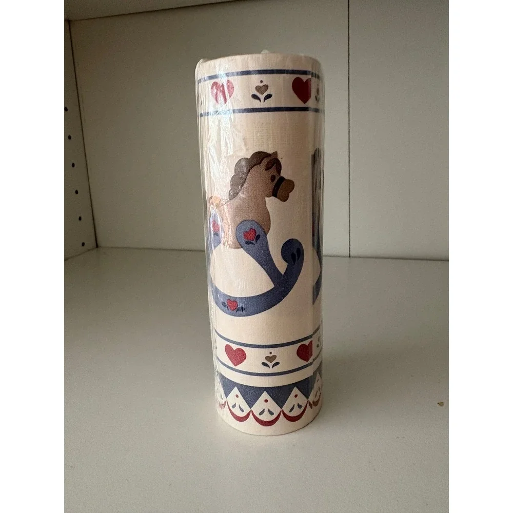 Vintage Rocking Horse Wallpaper Border Country Hearts Nursery Blue Red Cream NEW